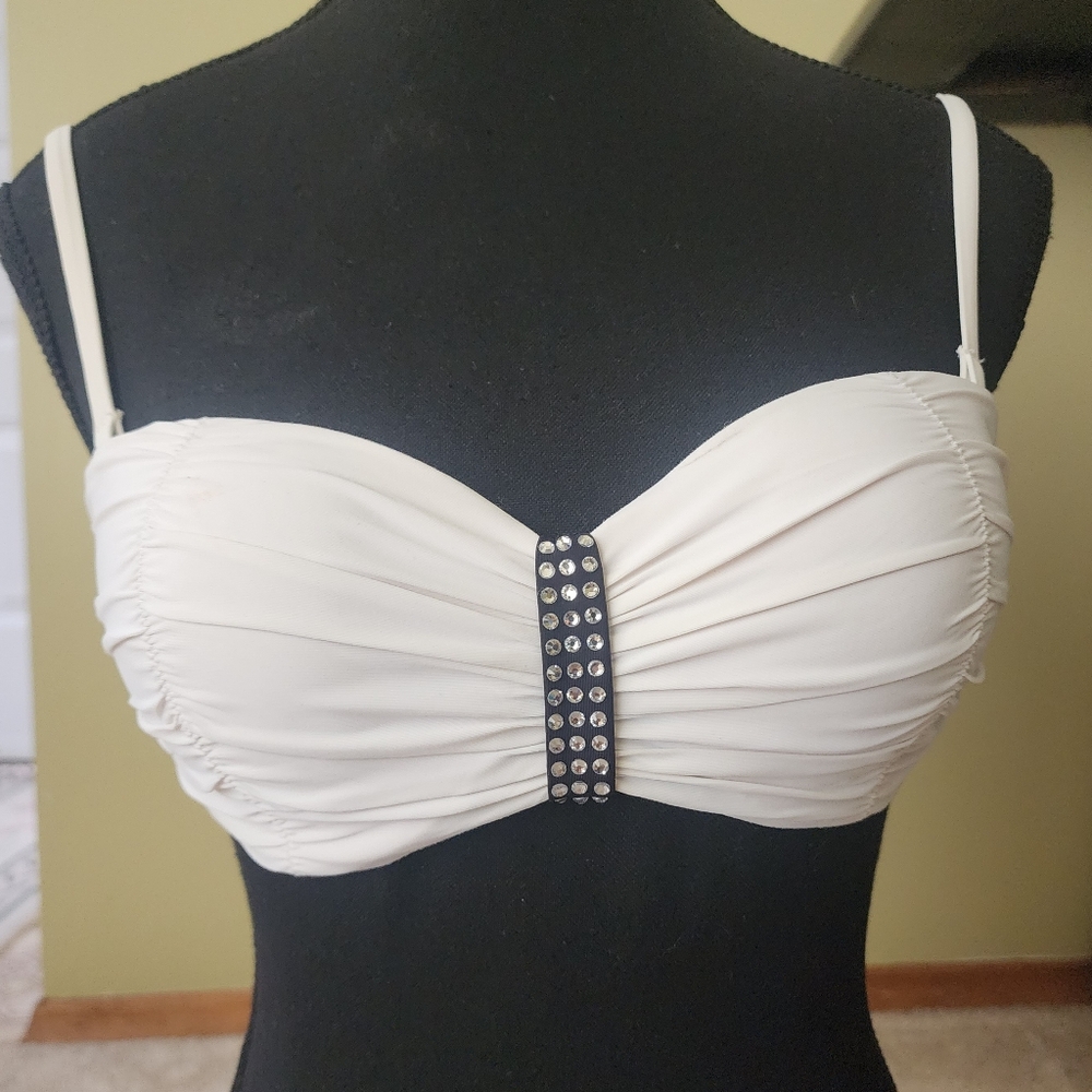 La Vie en Rose AQUA White Rouched Rhinestone Bikini Top